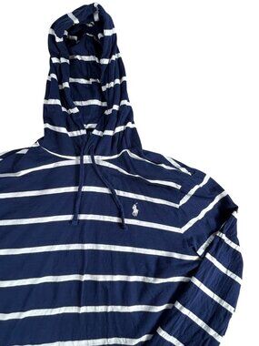 Polo Ralph Lauren Navy & White Striped Long-Sleeve Hoodie Mens Size L Cotton